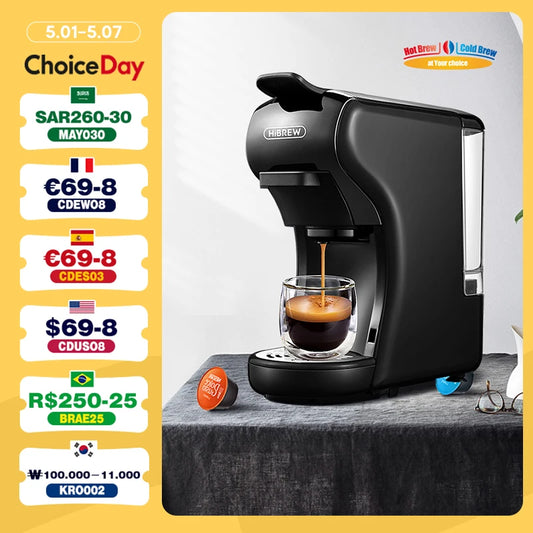 HiBREW Coffee Machine 19 Bar 4in1 Hot & Cold Multiple Capsule Espresso Cafetera Pod Coffee Maker Dolce Milk Nexpresso Powder H1A